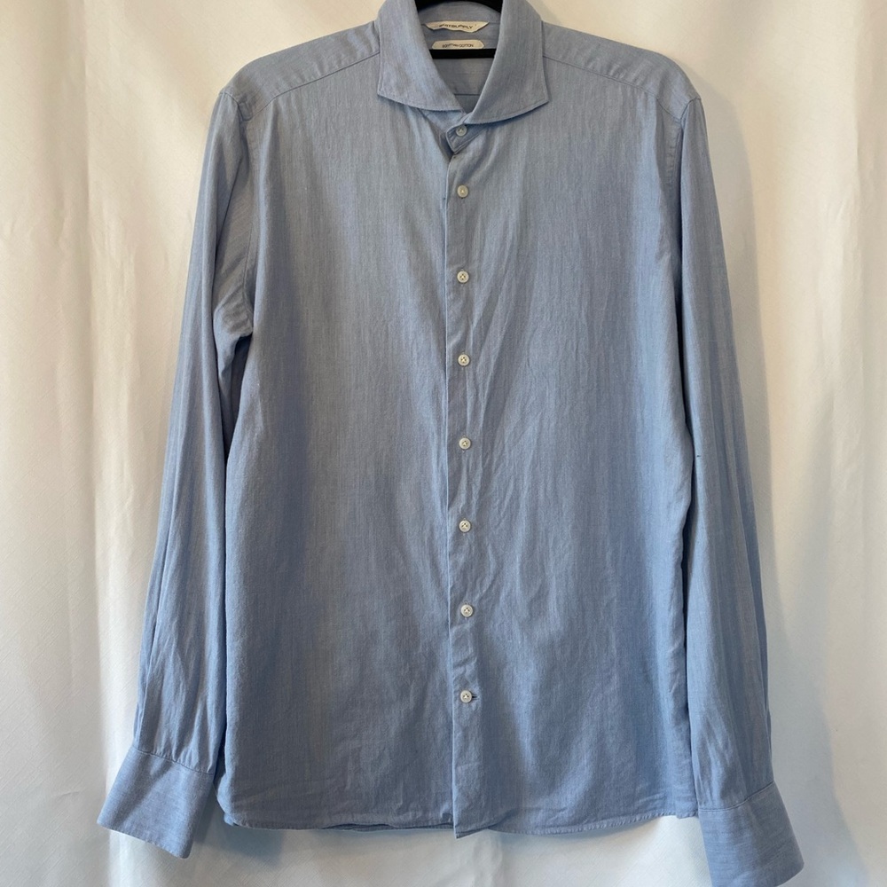 Suitsupply Mens Light Blue Egyptian Cotton Casual Button Up Oxford Shirt 16/16.5